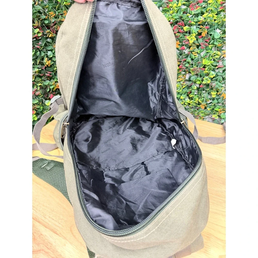 Simon Vogue Leather Canvas Backpack Olive Green Tactical Utility Rucksack Bag